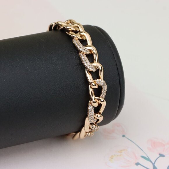 "Chunky Rose Gold Chain Bracelet with Crystal Links, XPBL0982 - Picture 9 of 12